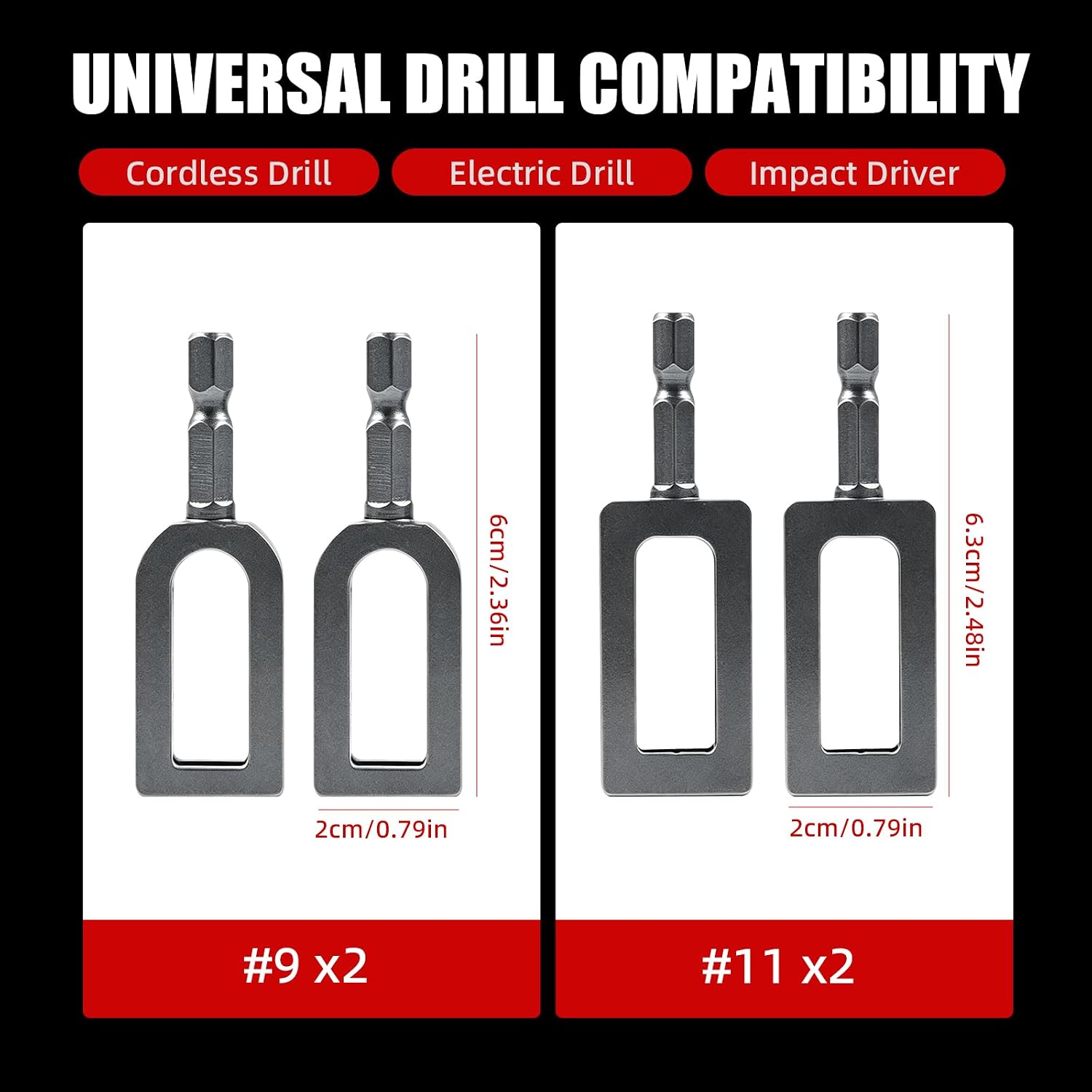 Wire Twister Tool for Drill, 4PCS Carbon Steel Wire Twisting Tool Set (#9x2,#11x2), Drill Attachment for Fence Wire, Rebar Tie Wire, Heavy Duty for Farm & Construction (#9 x2, #11 x2)