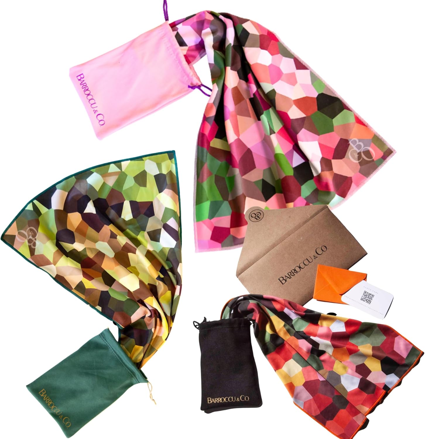 Barroccu & Co XXL Microfiber Cleaning Cloth Set (3-Pack) – Professional 17×12 Lens & Screen Cloths for Glasses, Cameras & Tech – Premium Ferns/Maple/Blossom Designs