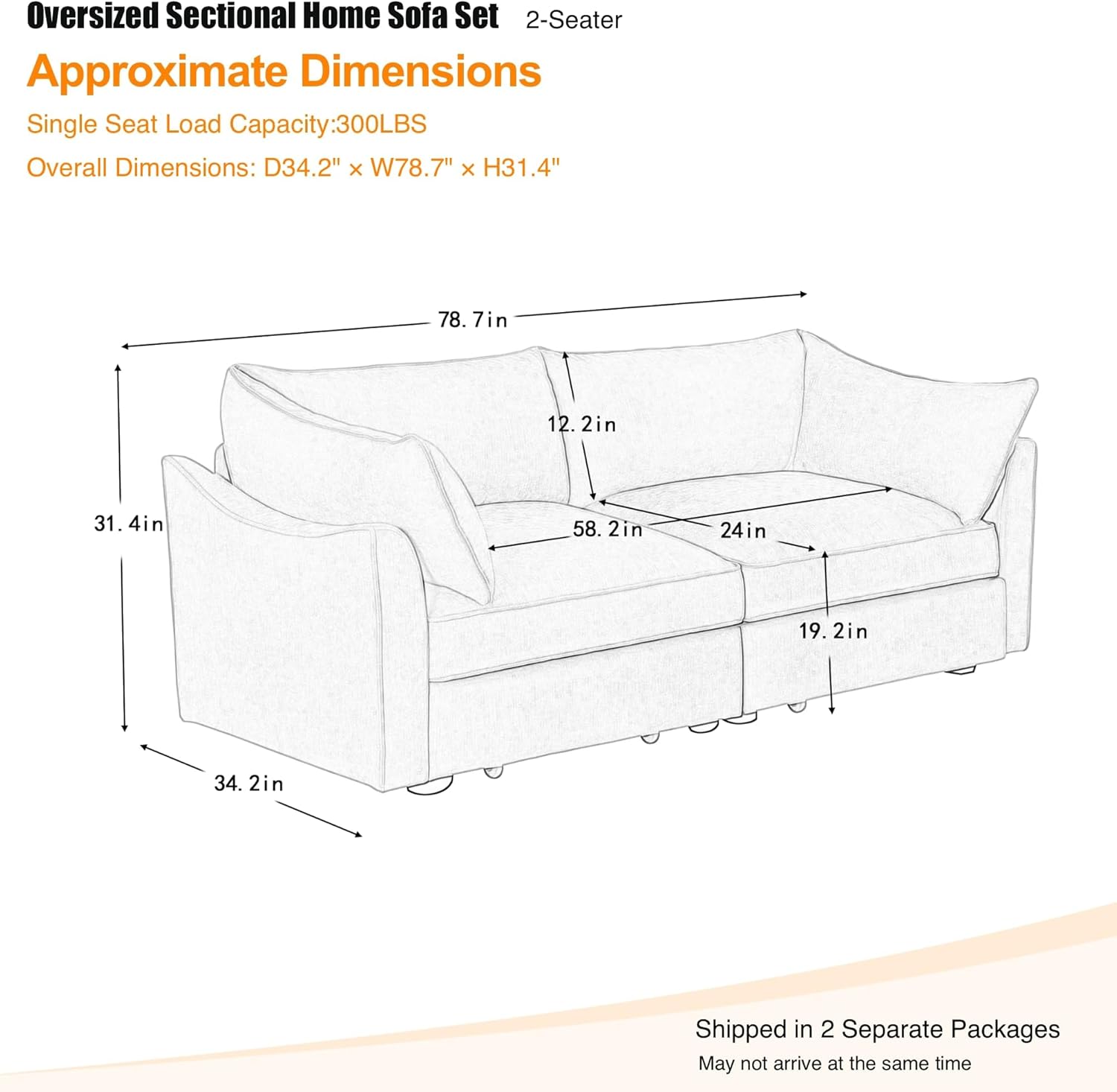 Modular Sectional Couch Sofa for Living Room,Oversized Loveseat with Hidden Storage Drawers,Comfy Wraparound Backrest,Chenille Fabric,Wheat Color