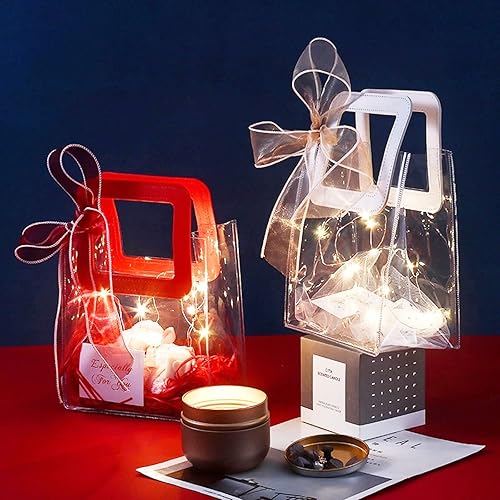Miniatura 7 de Bolsa de regalo transparente con asa, 8 bolsas de regalo de PVC transparente, bolsas de regalo reutilizables resistentes para regalos de Navidad,