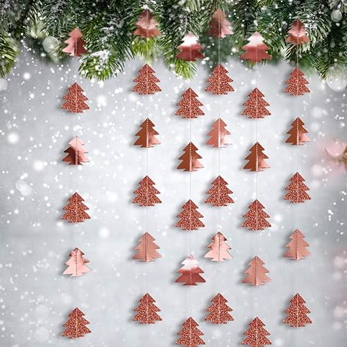Miniatura 4 de Cheerland Guirnalda de árbol de Navidad de oro rosa con purpurina de 39 pies para decoración de fiesta del hogar, telón de fondo colgante de árbol