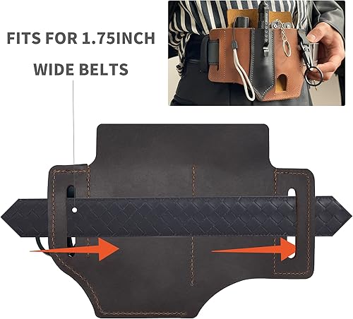 Miniatura 3 de Funda multiherramienta de cuero auténtico EDC para cinturón, bolsa organizadora de bolsillo EDC, hecha a mano con 3 bolsillos para linternas,