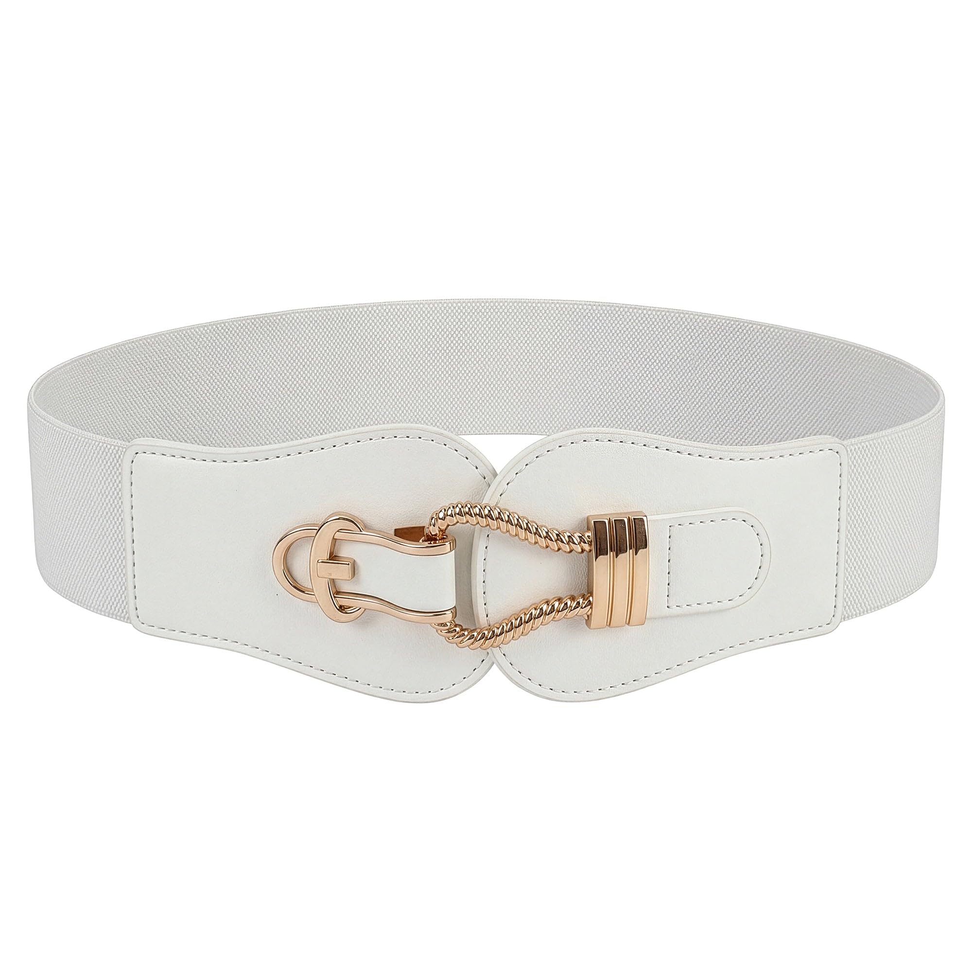 BlackButterfly Wide Elastic Vintage Cinch Buckle Retro Belt (White, XL)