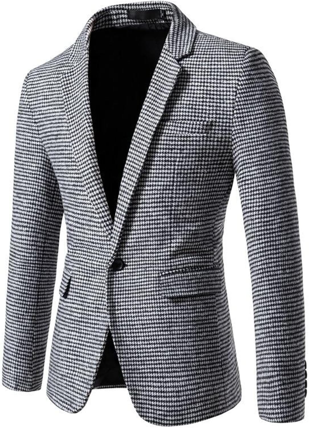 Mens Classic Fit Plaid Suit Knitted Jacket Lightweight Vintage Herringbone Tweed Blazer One-Button Wool Blend with Pocket