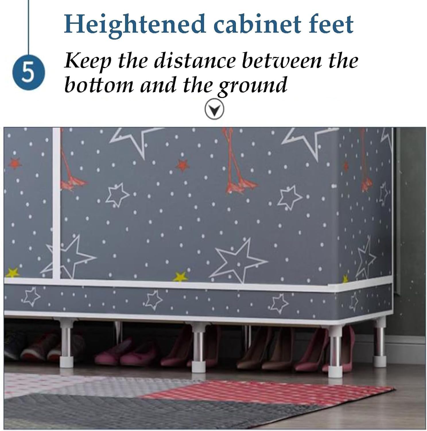 TIST Large Closet Steel Shelf Closet with Patterned Fabric Cover Closet Bedroom Hanging Closet Stylish Portable Wardrobe(A,118cm/46.5in)