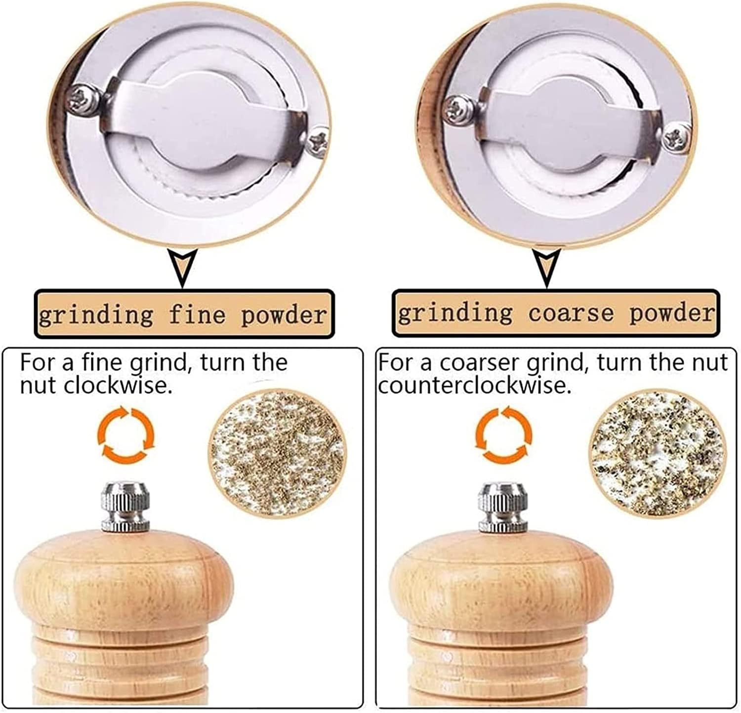 Salt and Pepper Grinders, Oak Wooden Salt and Pepper Mills Shakers, Ceramic Rotor with Strong Adjustable Coarseness