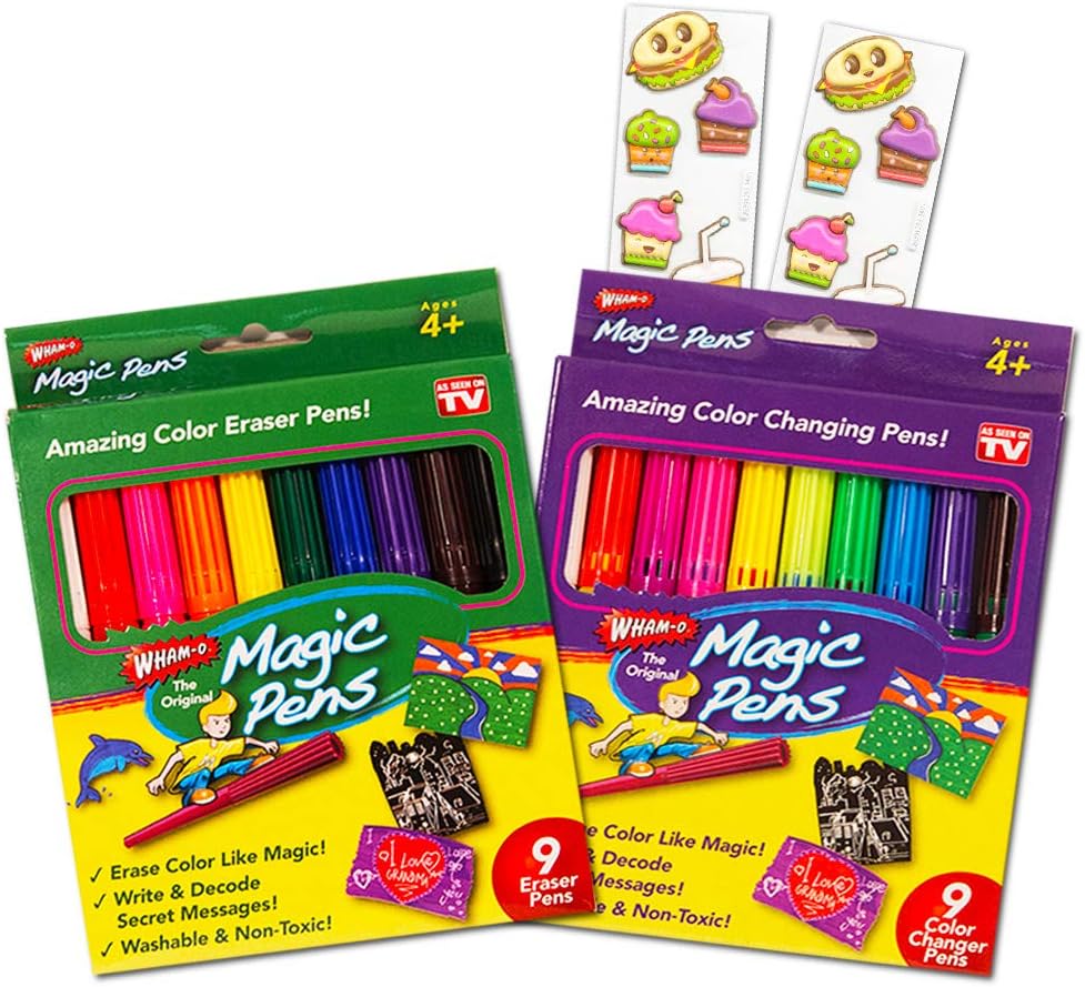 Wham-O Magic Pens Super Set -- 18 Magic Pens with Stickers (9 Color Changer, 9 Eraser Pens)