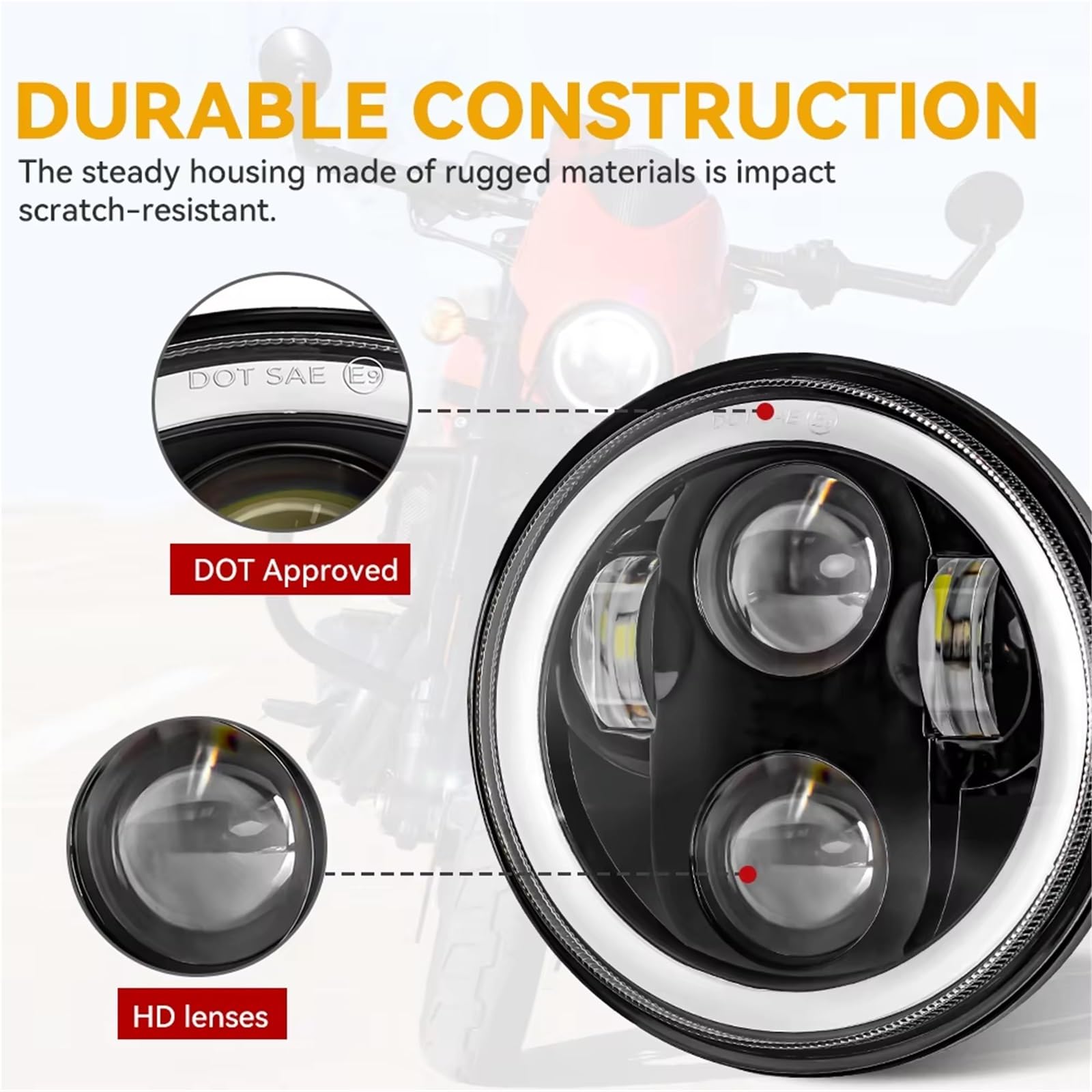 Faro Moto Per Shadow VT 600 700 750 1100 Per VTX 1300 1800 Faro Anteriore Motocicletta Faro A LED Da 5,75 Pollici Fari Anteriori Moto(Black Halo)