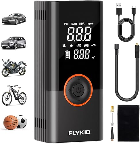 FLYKID Compresor de aire portátil para inflador de neumáticos, bomba de aire digital de 150 PSI para neumáticos de automóvil, inflado rápido para