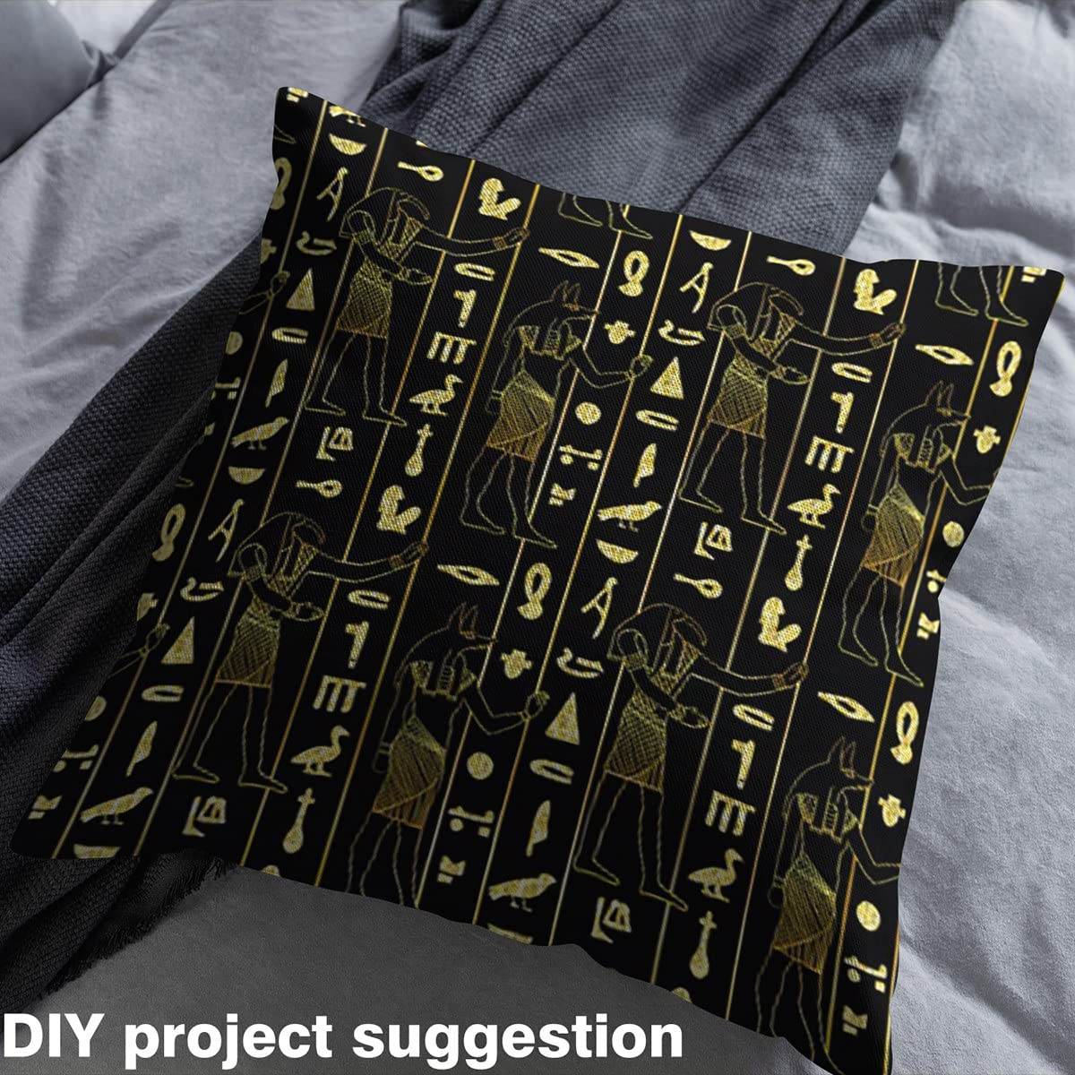 Egypt Culture Fabric by The Yard Ancient Egypt Pattern Upholstery Fabric for Chairs Egyptian Tribal Exotic Decorative Fabric for Upholstery and Home DIY Projects 1 Yard,(L92*W150cm) Black Gold - Image 2