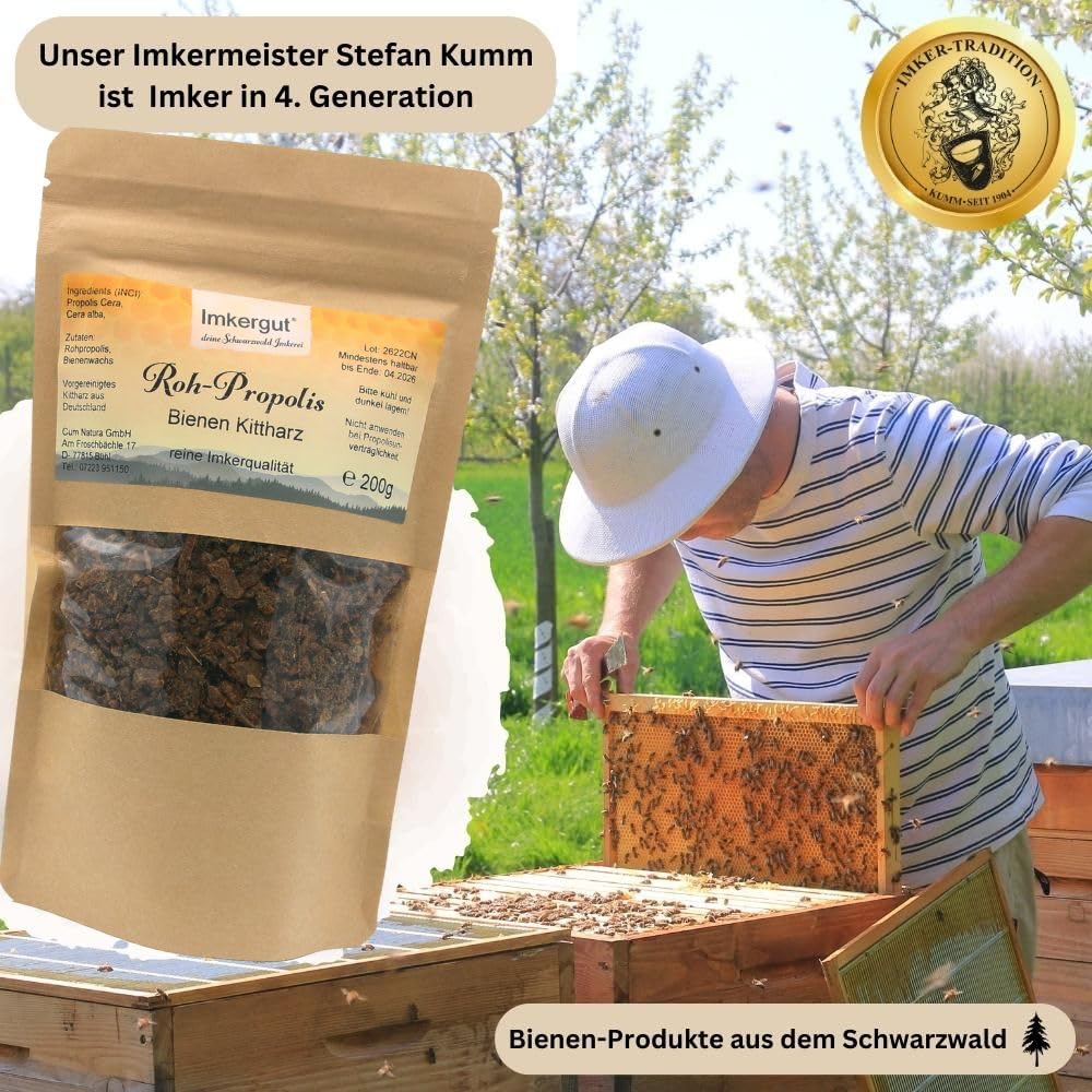 Propolis roh | naturbelassene Propolis in bester Imker-Qualität | bis zu 60% Harzanteil | vorgereinigt | zum Verdampfen, Auflösen oder Zerkauen | 200g-Beutel | Imkergut