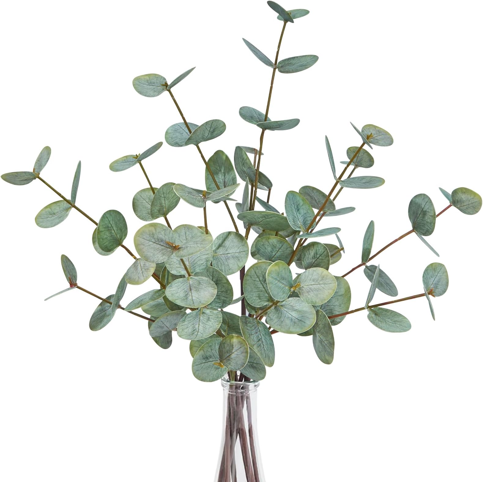 FIACO Artificial Eucalyptus Stems 18.7" 6 Pcs Fake Eucalyptus Plants for Home Decor Faux Greenery Stems Coffee Table Centerpiece Bathroom Farmhouse Bedroom Kitchen Office Desk Decorations
