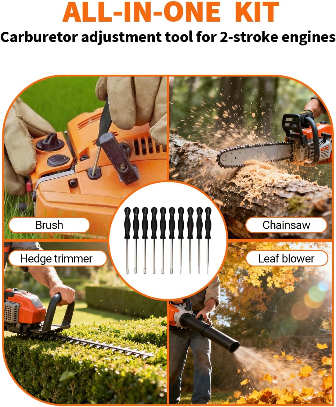 10 PCS Carburetor Adjustment Tool, Screwdriver Kit with 15 PCS Cleaning Brush, for Most 2-Cycle Small Engine Trimmers, Chainsaws, and Leaf Blowers, for Poulan Husqvarna STHIL ECHO