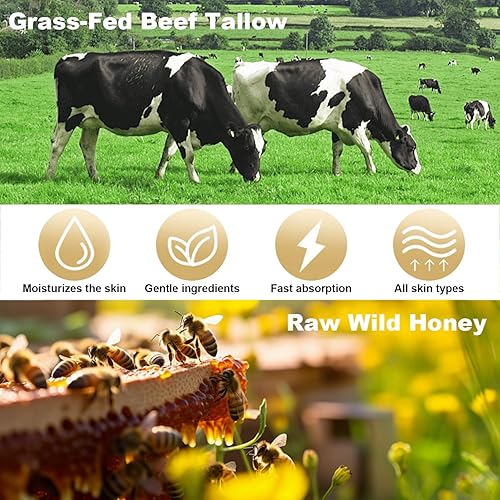 Miniatura 2 de Sarga de ternera y bálsamo de miel, crema facial con acabado de pasto alimentado con pasto para el cuidado de la piel, loción corporal hidratante