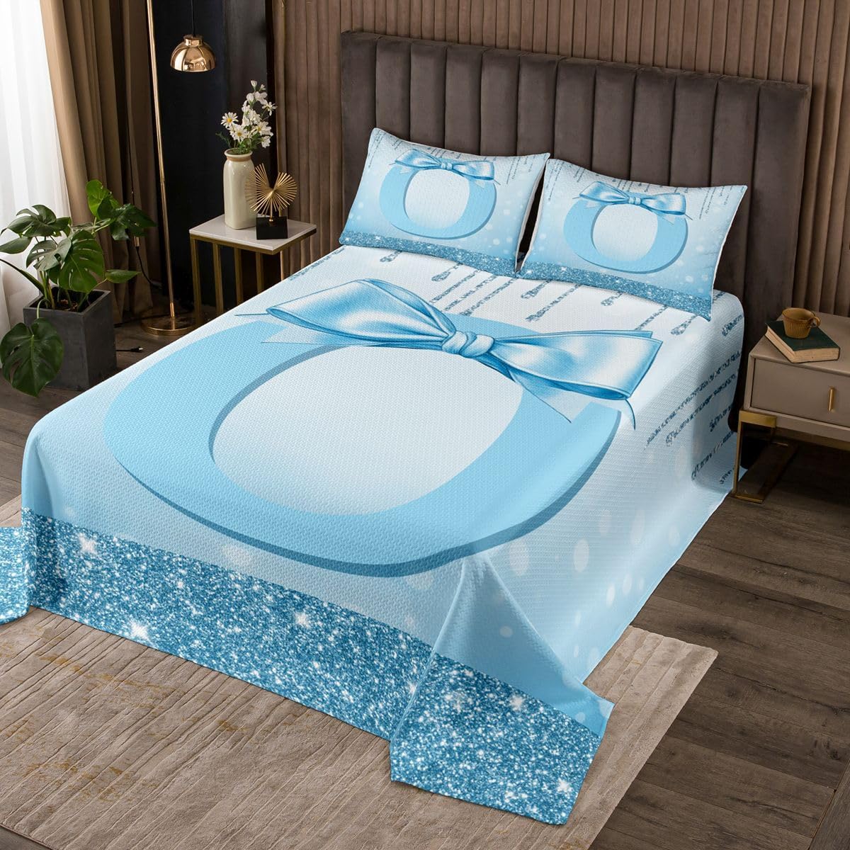 Erosebridal Initial Letter L Bedspread Sets Queen Size for Women Girls Girlfriend - Cute Blue Bow Coverlet Set Girly Trendy Preppy Bow Bed Set Modern Fashion Coquette Bows Bedding Set