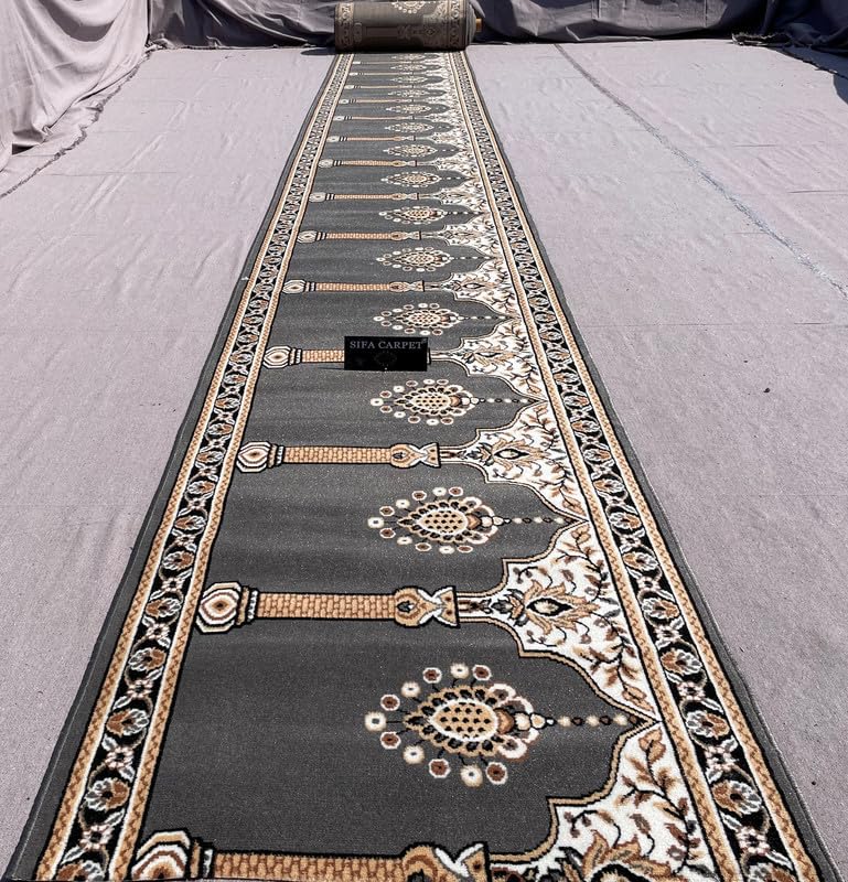 Image of Sifa Carpet Luxury Anti Skid Acrylic Zanamaj Prayer Carpet Rolls for Masjid and Gallery(Grey 4x50 Feet)