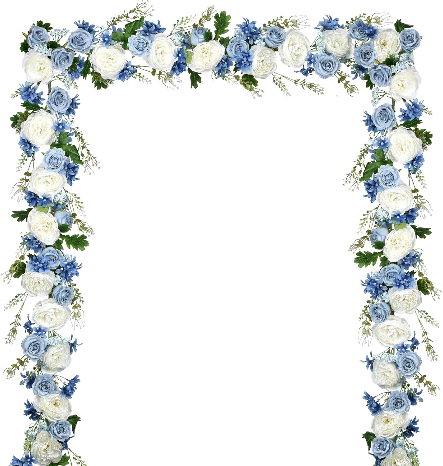 DearHouse 2Pcs Artificial Peony Flower Garland - Silk Peony Garland with Purple White Flowers for Wedding Party Table Decoration,6ft/Strand(White& Blue&Dark Blue) White&blue&dark Blue 2