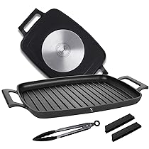 Stone&Stone Bistecchiera Induzione 47 cm Rettangolare, Piastra Grill Induzione BBQ Antiaderente con Rivestimento Ceramico Tedesco, Fondo Acciaio Pieno, con Pinza, Gas e Forno, Senza PFAS PFOA PTFE