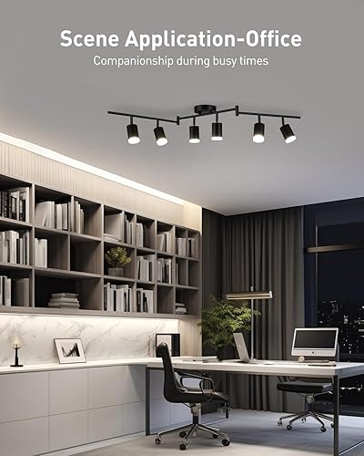 Miniatura 11 de Bojim Kit de iluminación de riel de 6 luces negras, modernos accesorios de iluminación LED para techo, cabezal de luz LED flexible giratorio con