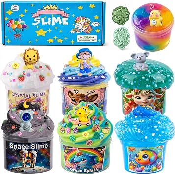 7 Pack Clear Slime Kit,Slime for Kids,15OZ/420ML Cloud Slime Party Favors Super Soft and Non-Sticky,Stress Relief Blue Slime Bulk Toy for Boy,Butter Slime for Birthday Christmas Day Easter Gift