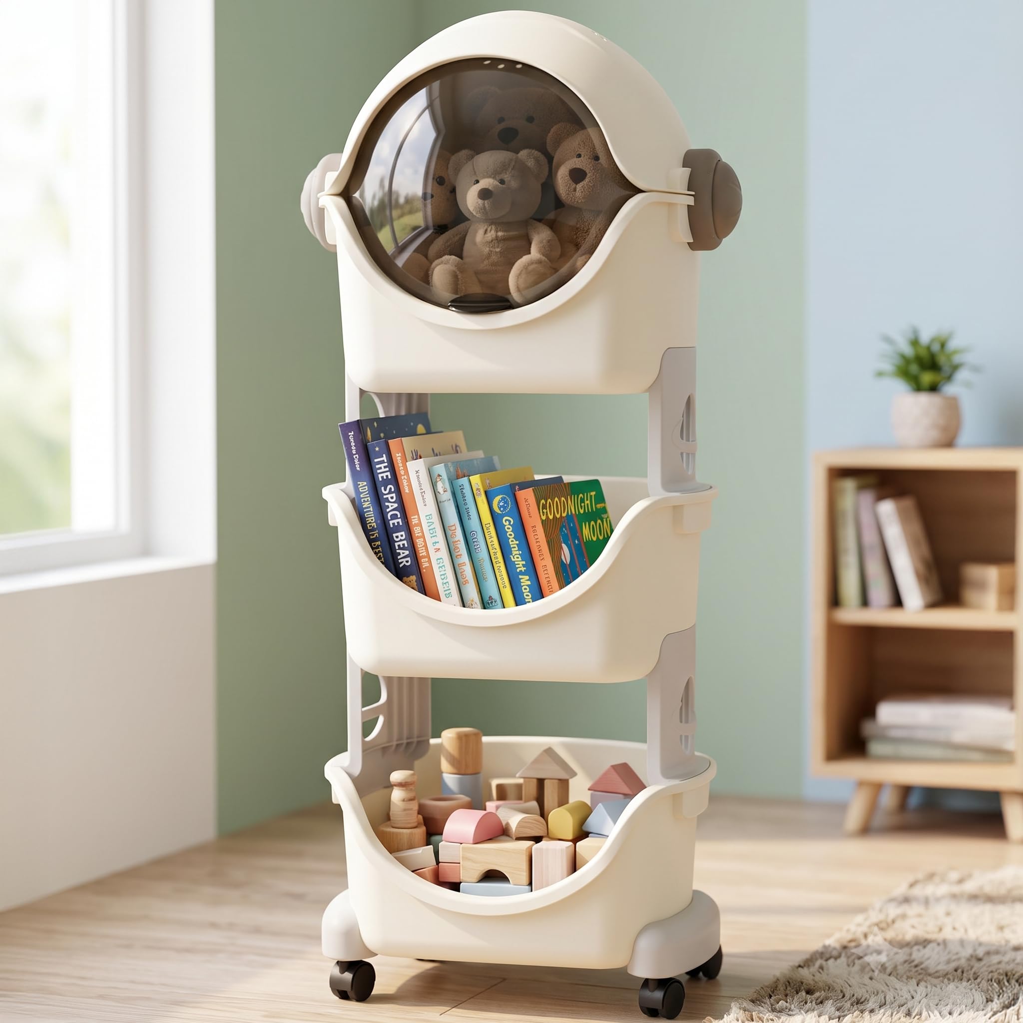 TEX-RO 3 Layer Space Kids Toy Storage Organizer, Multi-Tier Toy Rack with Bookshelf, Astronaut & Spaceman Storage Cabinet for Toys, Books & Clothes-picture-14