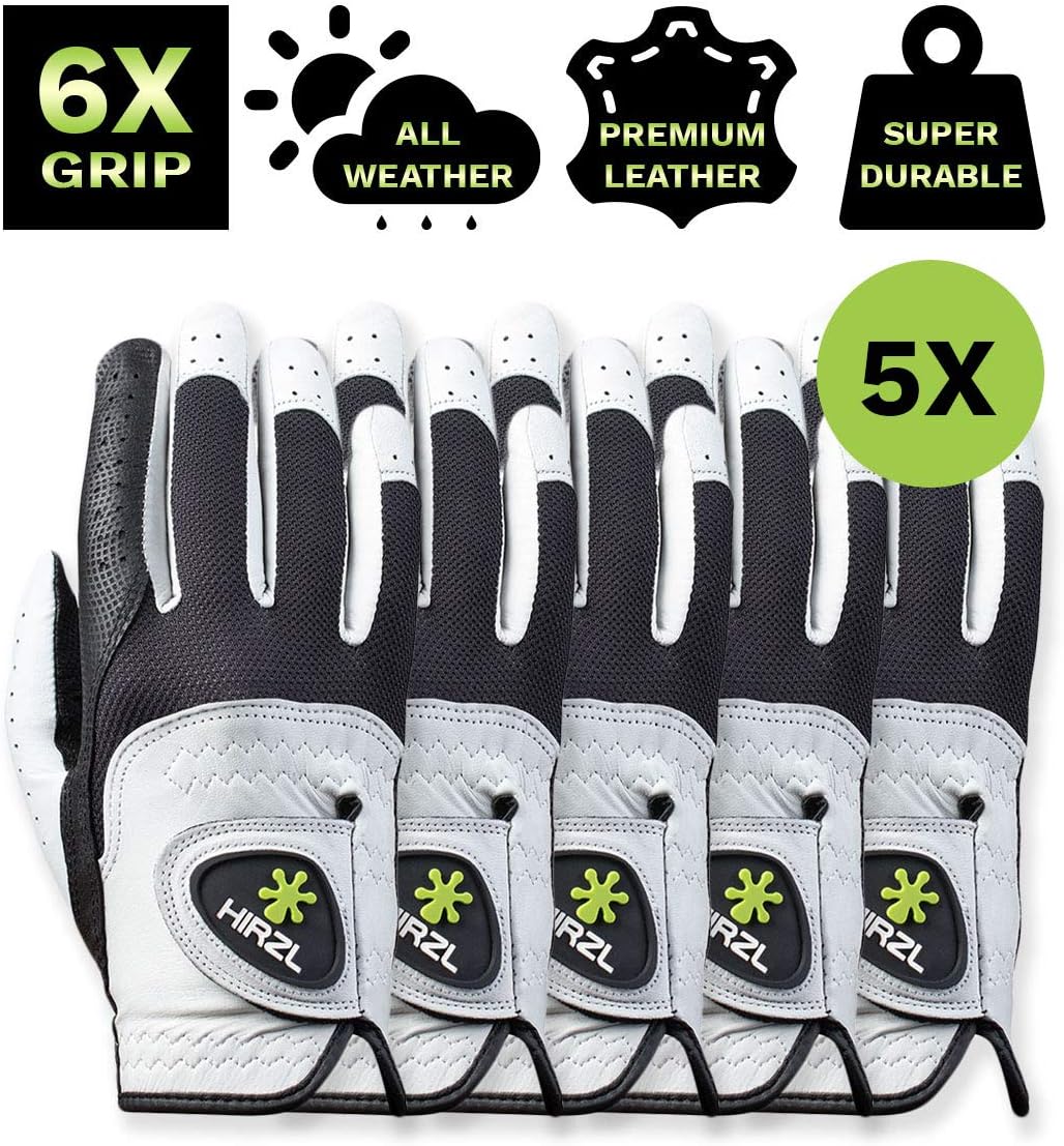 HIRZL Trust Control 2.0 Golf Gloves, All Weather Mens Golf Glove, White/Black, Kangaroo Leather Palm, Cabretta Leather Backhand, Trusted by Pro’s, Sweat Free, Ultimate Grip