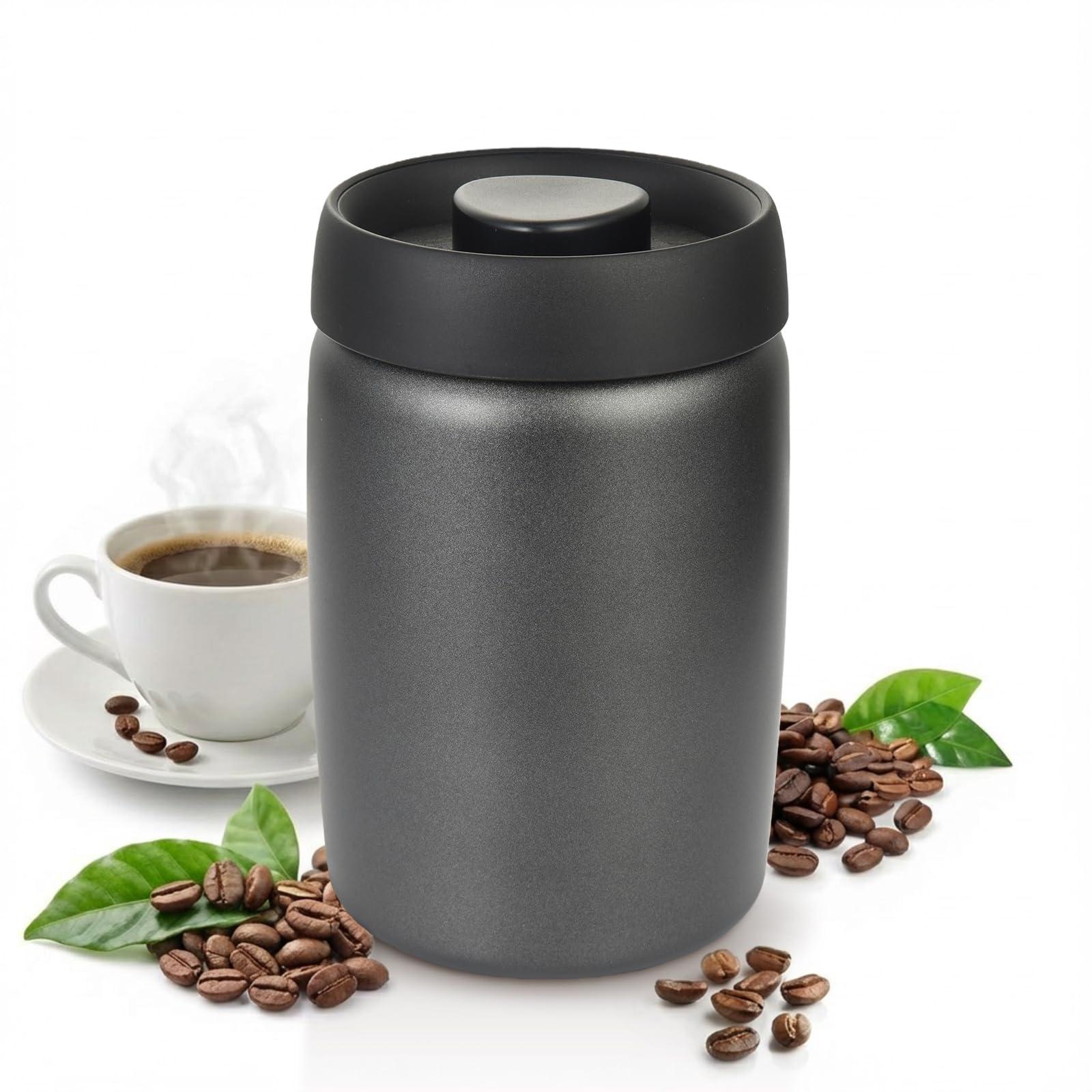 OTraki 1.2 L Vacuum Coffee Canister, Stainless Steel, Coffee Beans Storage, Airtight Aroma Protection, Coffee Beans Container with Innovative Vacuum Seal, Coffee Tin for Coffee, Tea or Food