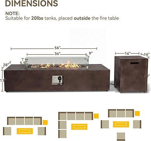Miniatura 68 de COSIEST Juego de Mesa de Hoguera de Propano para Exteriores de 2 Piezas con Mesa para Tanque, Mesa de Fuego de 42" Certificada, 50,000 BTU con Base