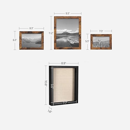 Miniatura 8 de SONGMICS Paquete de marcos de fotos, juego de 10 marcos de fotos de collage con estuche de exhibición de 8 x 10† Shadow Box, marrón rústico y negro