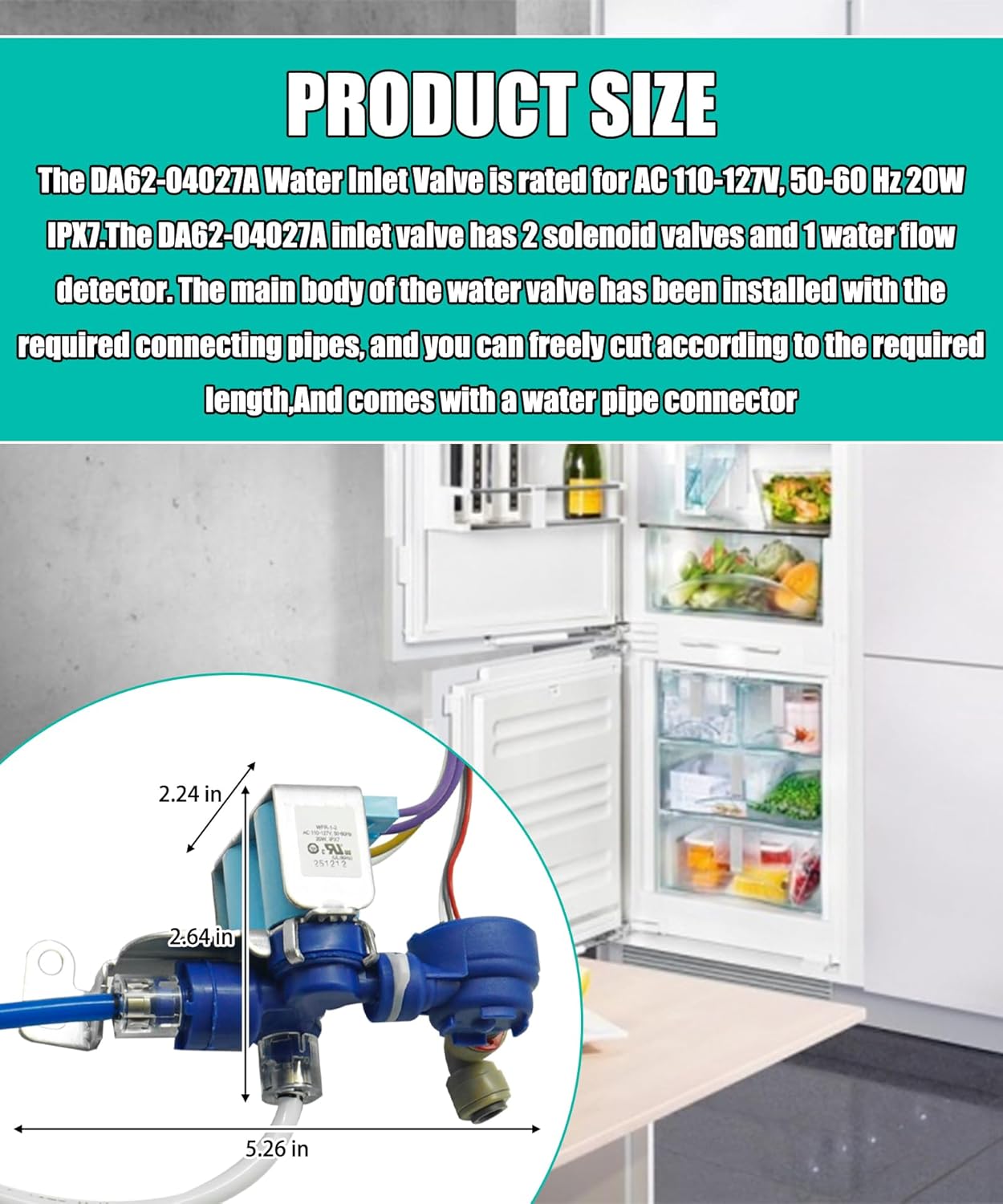 DA62-04027A Refrigerator 2 Way Water Inlet Valve Fits For Samsung series refrigerators,with connectors for connecting water pipes and inlet pipes