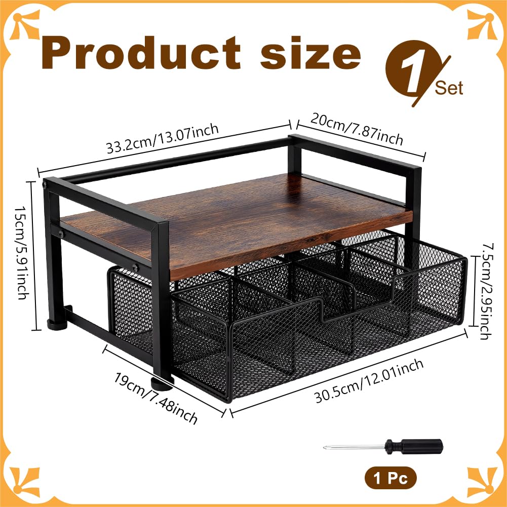 UNICRAFTALE Organisateur De Sachets De Thé en Bois avec Tiroir 8 Compartiments Station De Thé Rustique Bo?Te De Rangement pour Comptoir Cuisine Bureau Caddy à Thé Multifonctionnel 33x20x15cm