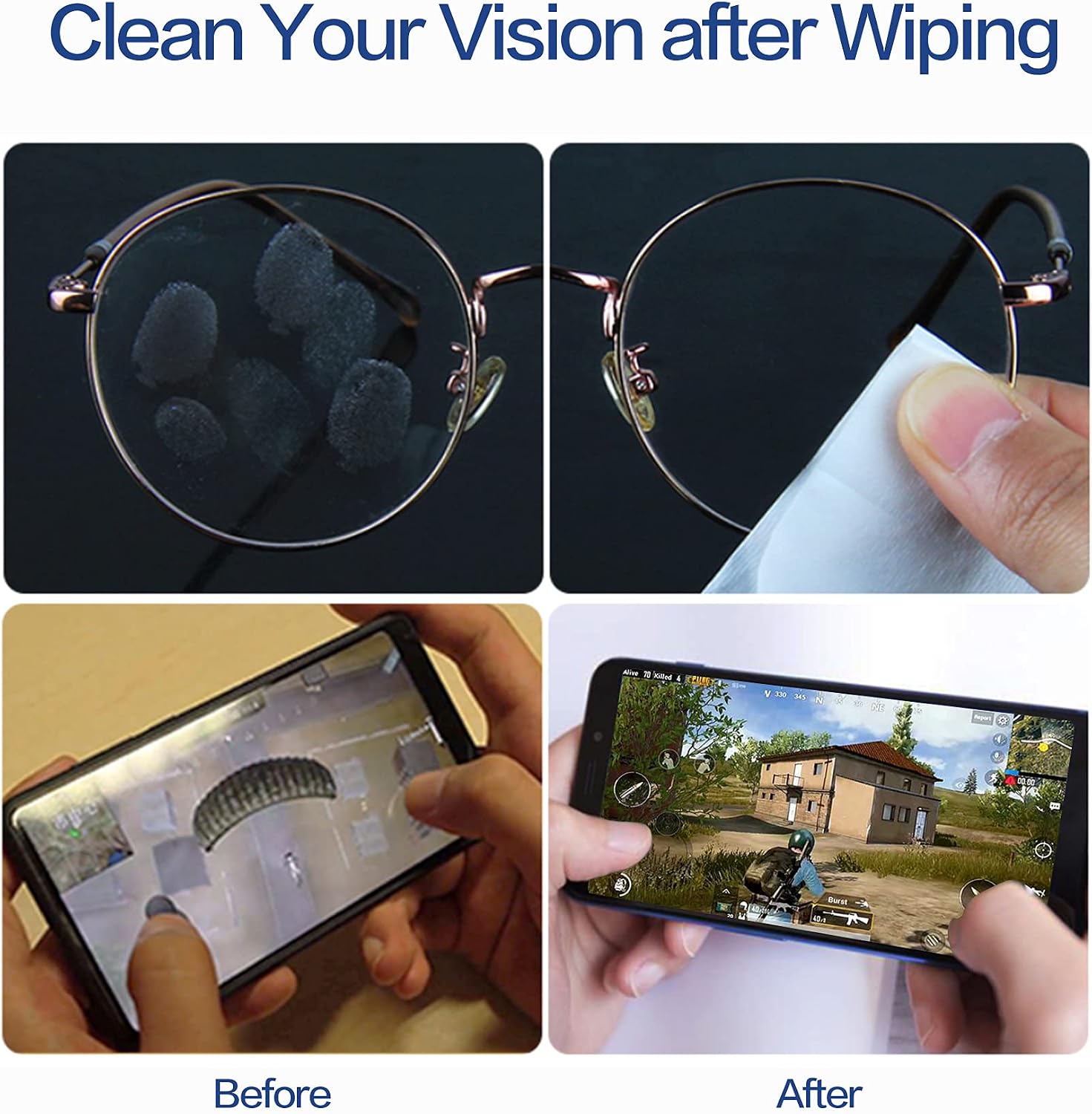 Lens Cleaning Wipes Glasses Wipes 70 Count Pre-Moistened Quick Dry Individual Wrapped with a Carrying Box Suitable for All Types Glasses and Electronics Screen