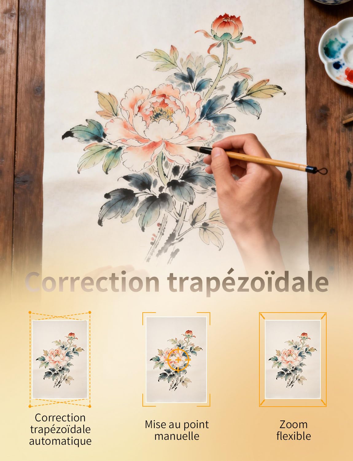 LAIZESKE HY520 Projecteur Artistique pour Dessin et Calquage,Projecteur Intelligent Rotatif à 180° pour Artistes et Adultes,Supporte 4K,Correction Trapèze Auto,WiFi 6 & BT 5.0,Projection sur Toile/Mur