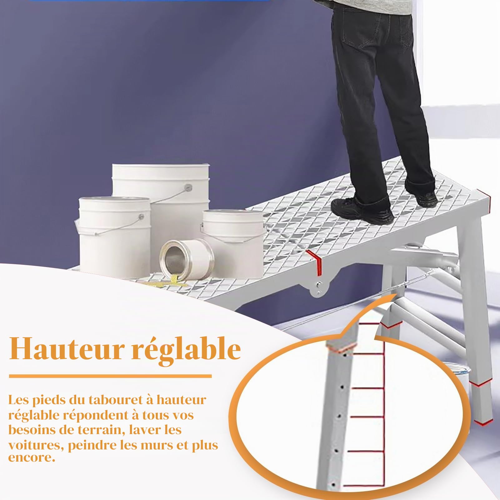 Plateforme de Travail Échafaudages pour Taille de Haies avec Pieds Réglables, Plateforme Industrielle Pliable pour Escalier, Échafaudages D'ingénierie pour Le Lavage de Véhicules(160x40cm(63"x15 3/4")