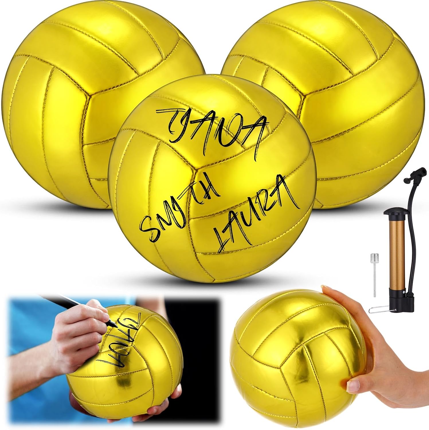 Gold Autograph Volleyball Official Mini Trophy Volleyball Golden Custom with Air Pump for Trophies Anniversary College Coaching Gift Awards Party