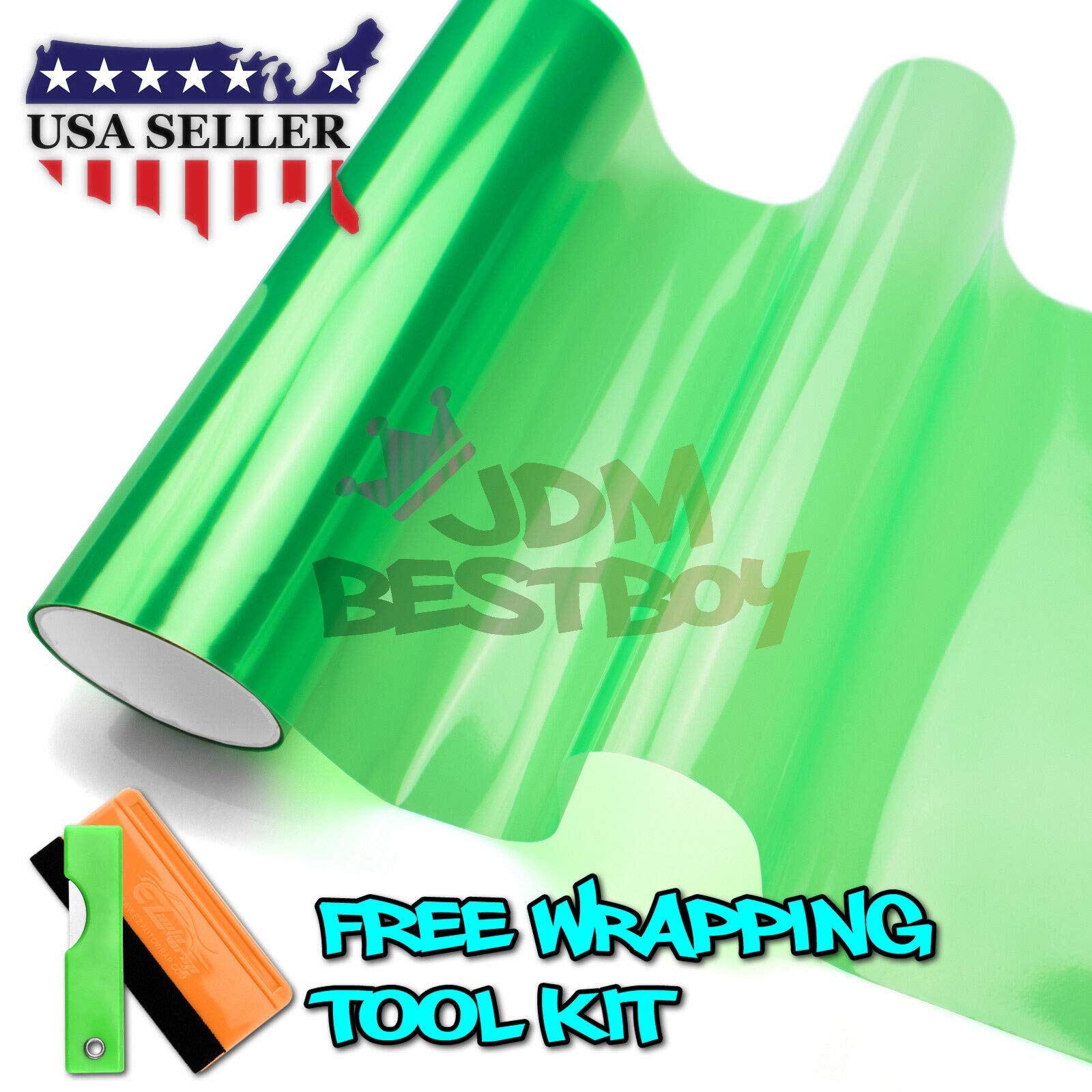 Headlights, Tail Lights, Fog Lights Tint Vinyl Film, Self Adhesive (Small 12''X48'', JDM Green)