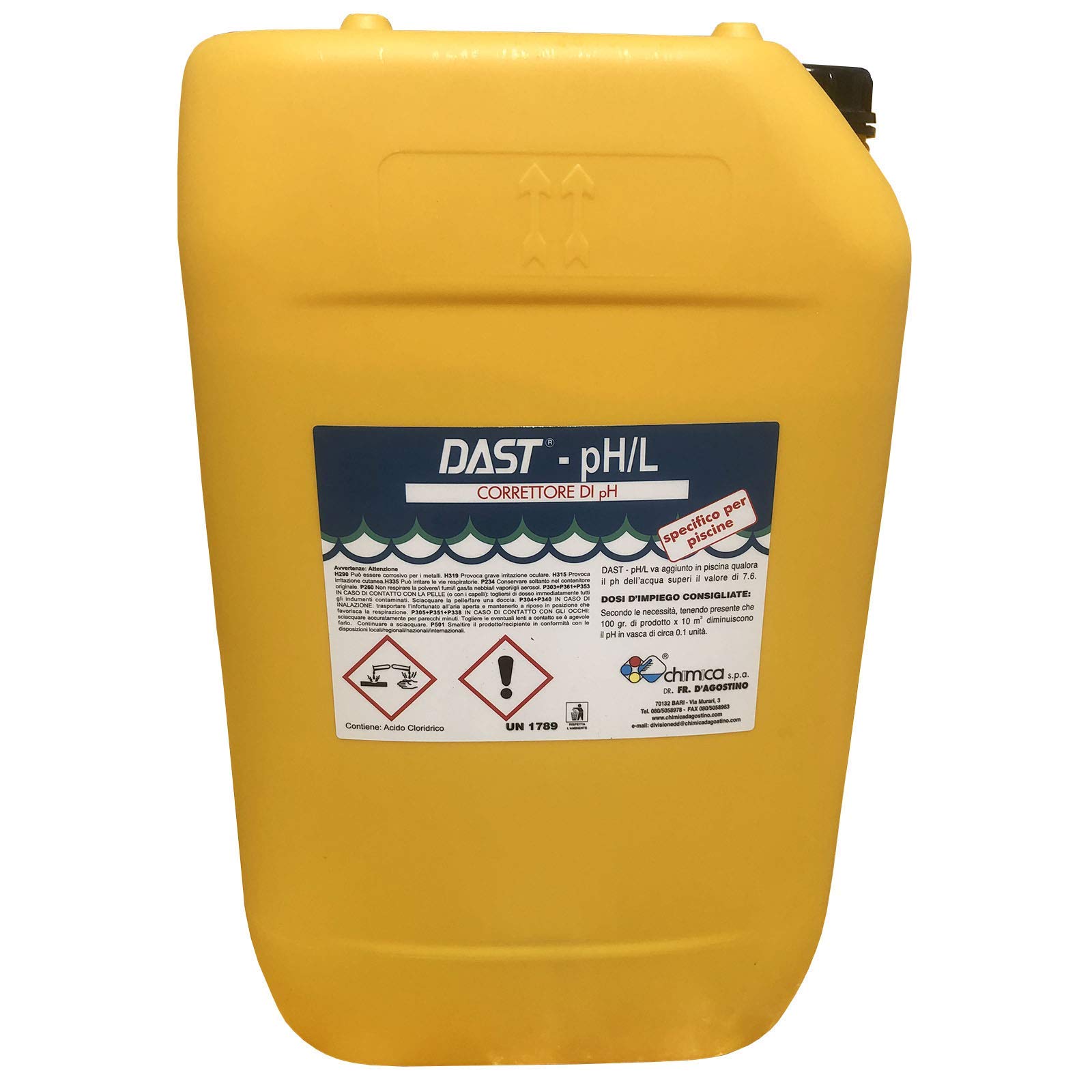 Chimica D'agostino 2 taniche da kg 25 Correttore Riduttore PH - Meno Liquido Professionale per Piscine con Dosatron