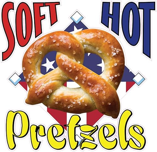 Adhesivo troquelado de varios tamaños para decoración de pretzels suave y caliente, para decoración de interiores con texto en inglés "Pretzels"