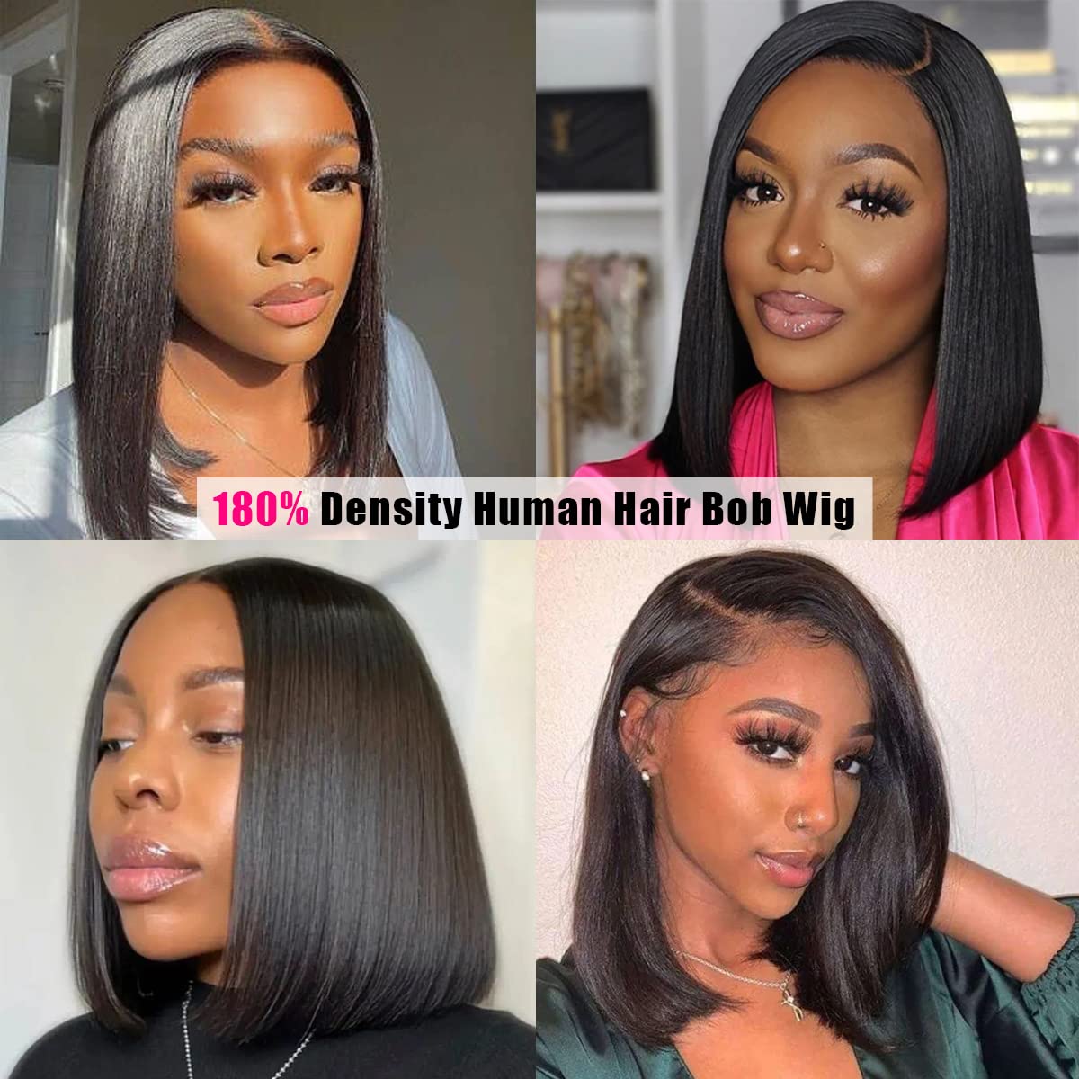 Bob Wig Human Hair 13x4 Lace Front Wigs for Black Women 180% Density Glueless Wigs Human Hair Pre Plucked With Baby Hair Straight Bob Human Hair Wigs 13x4 HD Transparent Lace Frontal Wigs 12 in