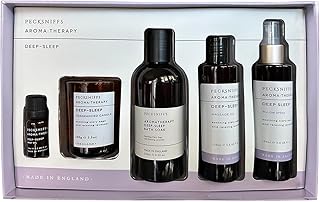 Pecksniff's Fragrance Gift Sets Luxurious, Handcrafted in England (Aroma:Therapy Deep-Sleep: Bath Soak, Candle, Pillow Spray, Massage Oil)