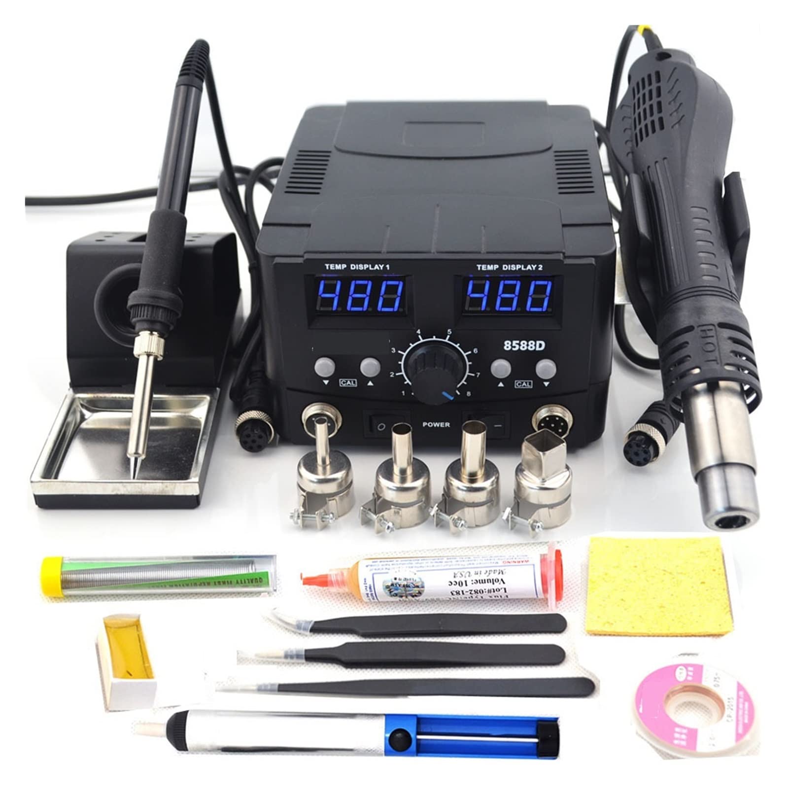 Stacja Lutownicza, 800W 2 w 1 cyfrowy Esd Gorąca stacja lutownicza pistoletowego lutuowego żelaza SMD Desoldering Rewidation Station 8586 Upgrade(8588D TOOL SET 3)