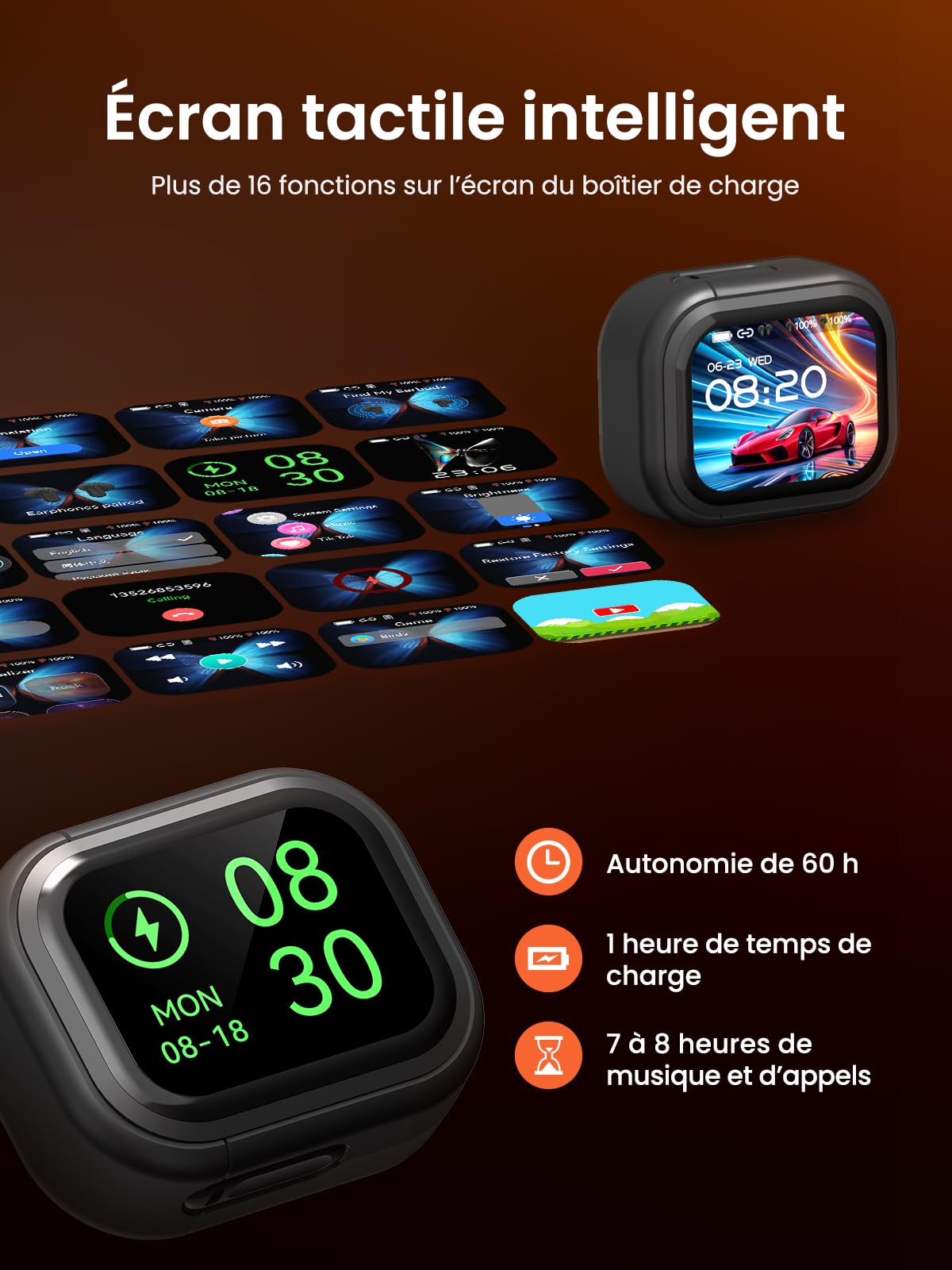 Écouteurs NE20 Traducteur Instantané Bluetooth 6.0 avec écran Tactile LCD, 6 Modes et 135 Langues