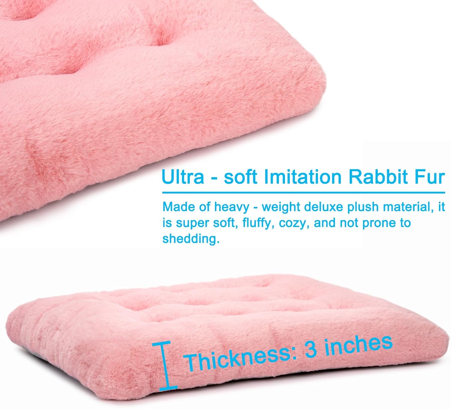 2 Pack Washable Dog Bed, Deluxe Plush Dog Crate Beds with Anti-Slip, Comfy Kennel Pad Pet Sleeping Mat for Large, Medium and Small Dogs (2 Pack x Pink, 35.0" L x 23.0" W x 3.0" Th)