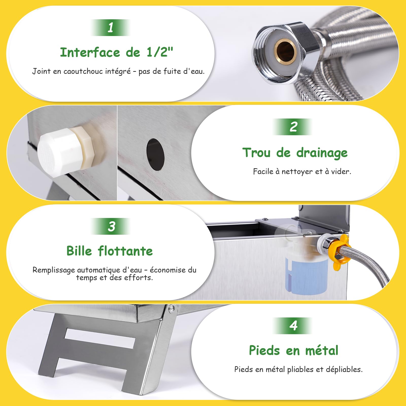 Poulet Waterer Automatique en Aciers Inoxydables Poulet Waterer Automatique Poulet Waterer Distributeur Automatique avec Vanne Flottante Et Jambe Eau De Poulet en MéTal pour Canard, Pigeon (8 litres)