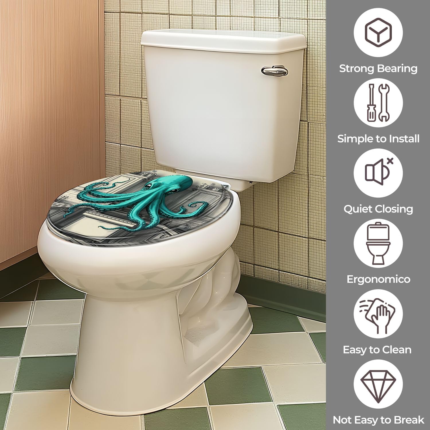 Sedile WC rotondo in resina con cerniere a sgancio rapido per il bagno