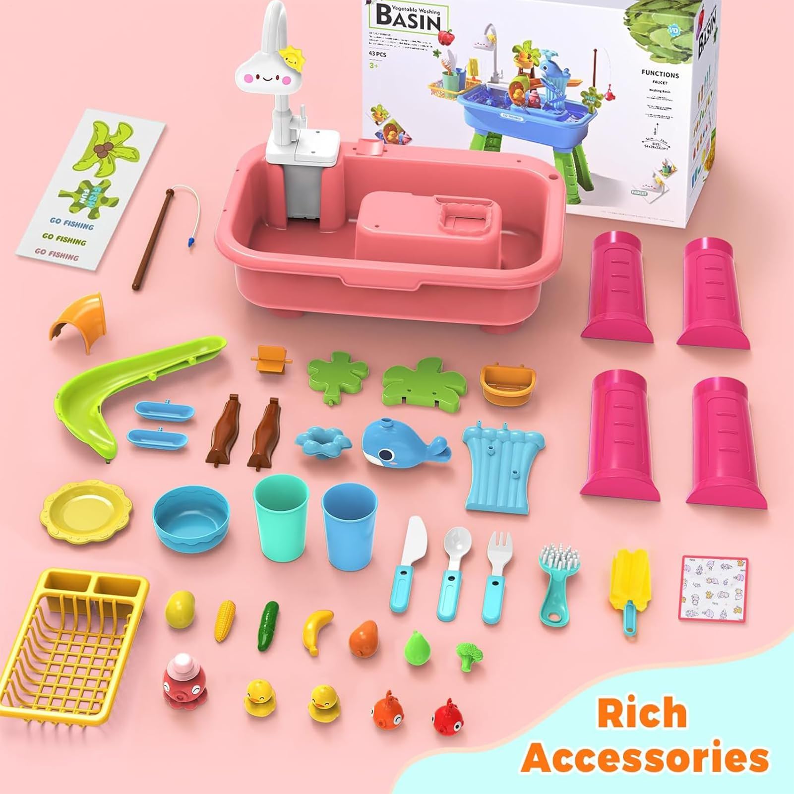 Mesa de Agua para Mesa de Agua - Juego de imitación Educativo, Lavabo multifunción con Grifo eléctrico para jardín, pícnic, casa de Juego, Piscina, Playa, cumpleaños | Juego Educativo de Imitación Grifo Eléctrico 4 en 1 para Jardín Escolar Camping Casa de
