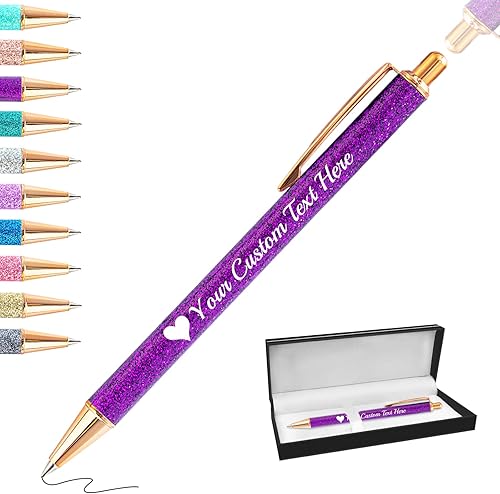 Miniatura 9 de GBVllexuii 100 bolígrafos con purpurina personalizados con nombre, bonitos bolígrafos retráctiles de tinta negra, suministros de oficina, color gris