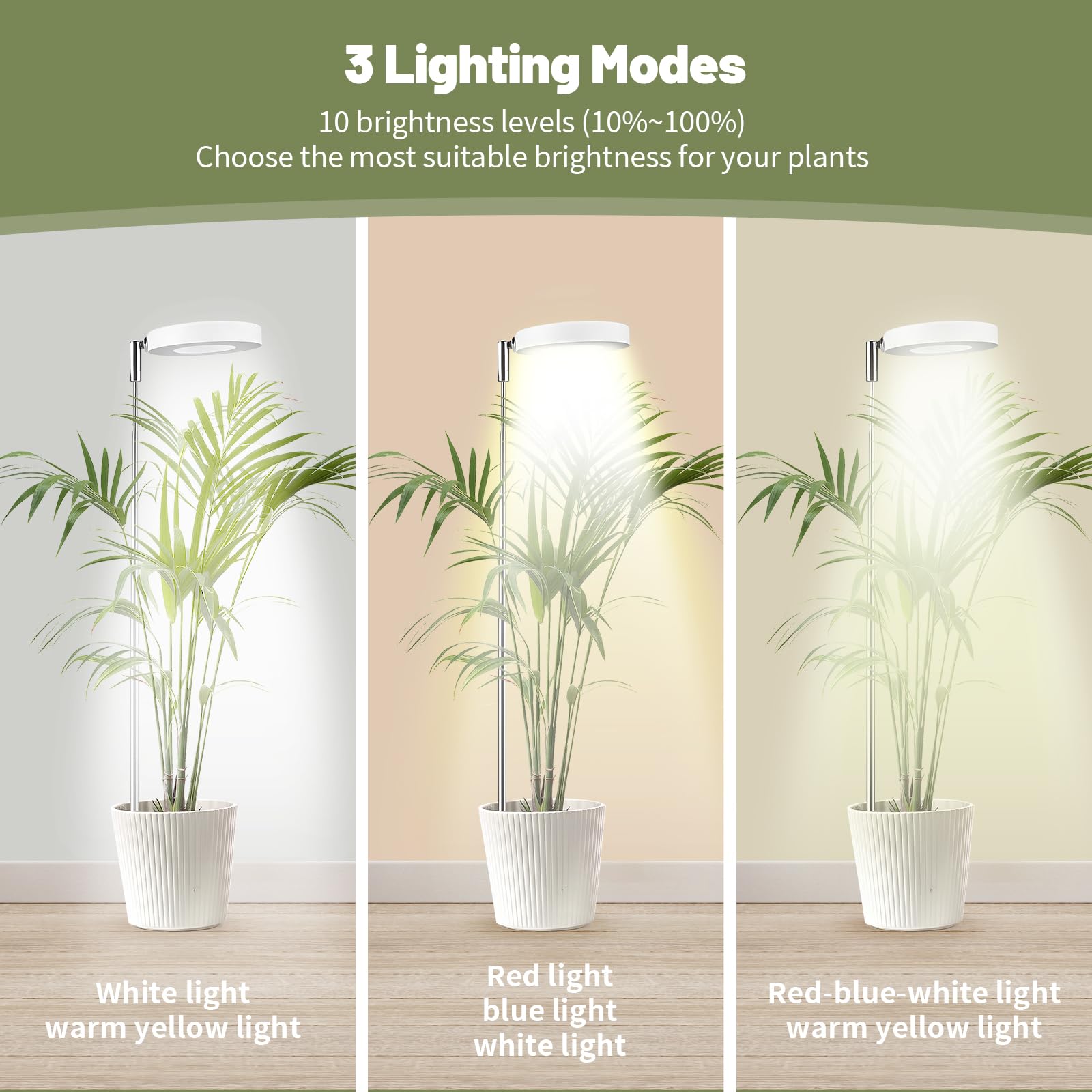 Lampe de croissance à spectre complet pour plantes - Hauteur réglable de 27 à 160 cm - 3 modes d'éclairage - 10 niveaux d'intensité - Minuterie (3/9/12H) - Tête pivotante à 180°
