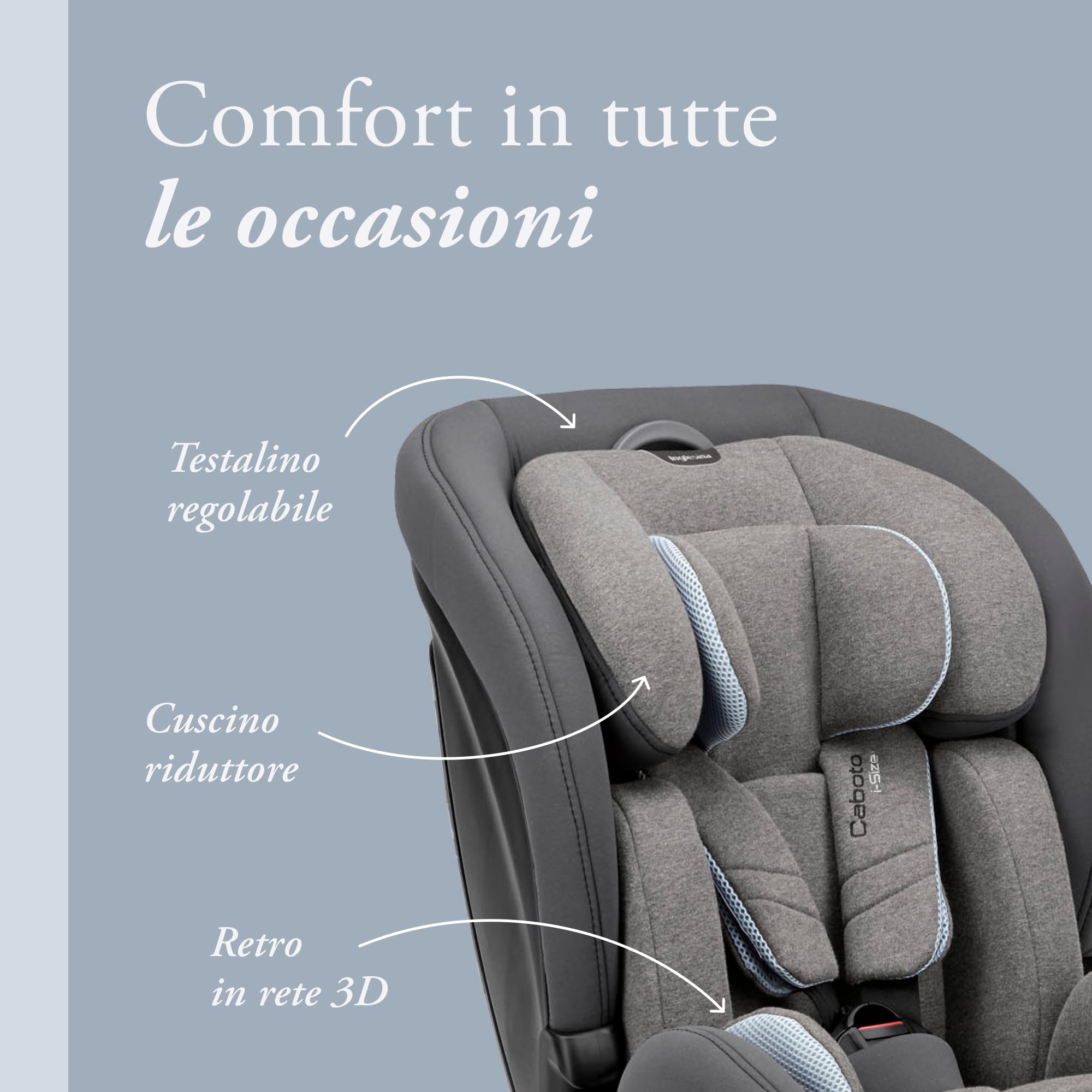 Inglesina Caboto i-Size Seggiolino Auto, Isofix, da 15 mesi a 12 Anni circa, dai 76 ai 150 cm, Stone Grey