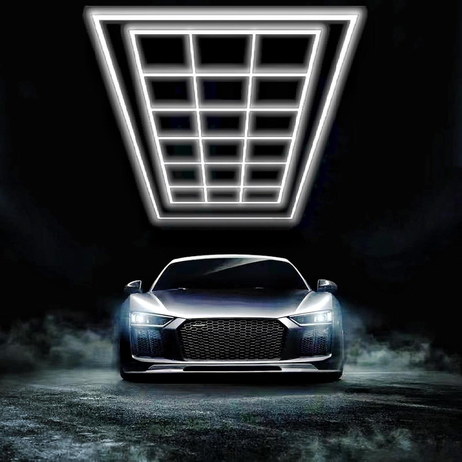 DIY Plug-in Hexagonal Honeycomb Garage Light, Square Shop Light, 620W 6500K Daylight White with Bezel for Auto Detail Lighting and Repair Shop Lighting, Basement Gym Warehouse